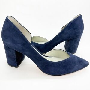 1.STATE Womens Navy Blue Suede Pointed Toe Block Heel dOrsay Pumps Size 8.5 M